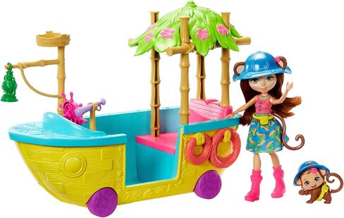 Mattel Enchantimals Junglewood Boat & Merit Monkey Doll (6-inch) and Compass Animal Figure, Boat Playset on Wheels with 8+ Accessories in Saudi Arabia