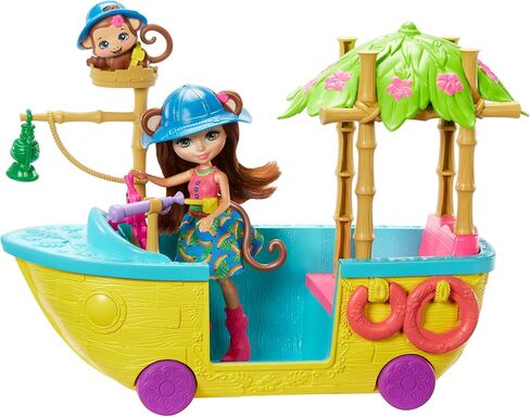 Mattel Enchantimals Junglewood Boat & Merit Monkey Doll (6-inch) and Compass Animal Figure, Boat Playset on Wheels with 8+ Accessories in Saudi Arabia