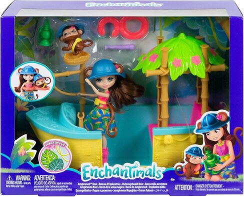 Mattel Enchantimals Junglewood Boat & Merit Monkey Doll (6-inch) and Compass Animal Figure, Boat Playset on Wheels with 8+ Accessories in Saudi Arabia