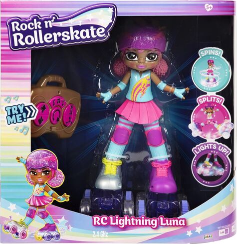 Rock N Rollerskate Doll Rainbow Riley Light Up Remote Control Rollerskating Doll - Plays Music and Skates!, 10" H in Saudi Arabia
