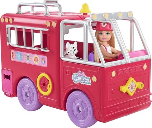 Barbie Chelsea Can Be Doll & Toy Fire Truck Playset with Blonde Small Doll, 2 Pets & 15+ Acessories, Open for Fire Station in Saudi Arabia