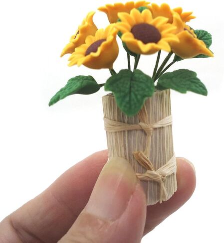 Miniature Flowers Cute Sunflower Exquisite Durable Dollhouse Plants Lifelike Flower Basket Bright Colors Mini Potted Furniture Decoration for DIY Accessories Birthday in Saudi Arabia