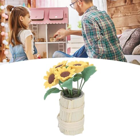 Miniature Flowers Cute Sunflower Exquisite Durable Dollhouse Plants Lifelike Flower Basket Bright Colors Mini Potted Furniture Decoration for DIY Accessories Birthday in Saudi Arabia
