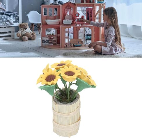 Miniature Flowers Cute Sunflower Exquisite Durable Dollhouse Plants Lifelike Flower Basket Bright Colors Mini Potted Furniture Decoration for DIY Accessories Birthday in Saudi Arabia