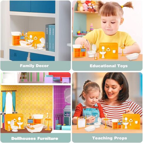 Dollhouse Furniture Set,Dollhouse Bathroom/Kitchen/Fridge/Washing Machine Laundry Set for Kids,Doll House Miniature Accessories,Educational Pretend Play Toys for Toddler,Boys,Girls in Saudi Arabia