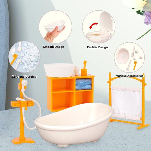 Dollhouse Furniture Set,Dollhouse Bathroom/Kitchen/Fridge/Washing Machine Laundry Set for Kids,Doll House Miniature Accessories,Educational Pretend Play Toys for Toddler,Boys,Girls in Saudi Arabia