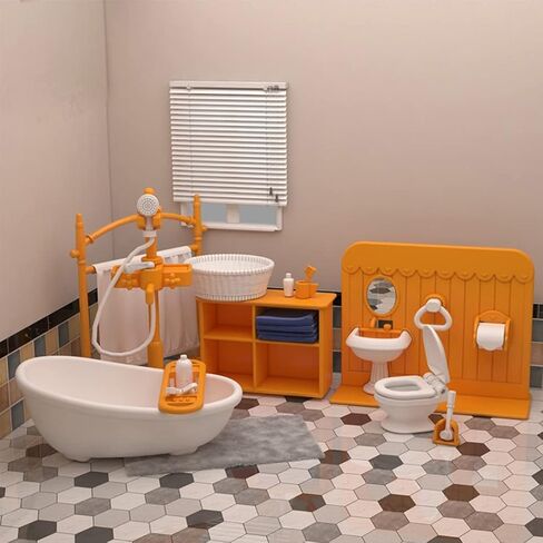 Dollhouse Furniture Set,Dollhouse Bathroom/Kitchen/Fridge/Washing Machine Laundry Set for Kids,Doll House Miniature Accessories,Educational Pretend Play Toys for Toddler,Boys,Girls in Saudi Arabia