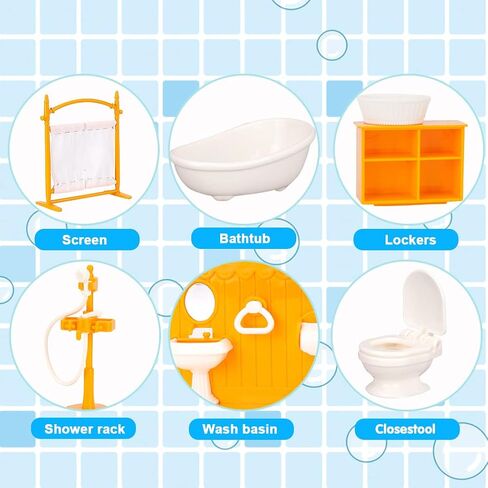 Dollhouse Furniture Set,Dollhouse Bathroom/Kitchen/Fridge/Washing Machine Laundry Set for Kids,Doll House Miniature Accessories,Educational Pretend Play Toys for Toddler,Boys,Girls in Saudi Arabia