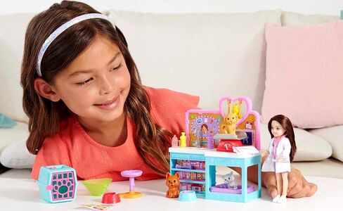 Barbie Chelsea Doll and Accessories, Pet Vet Playset with Doll, 4 Animals and 18 Pieces in Saudi Arabia