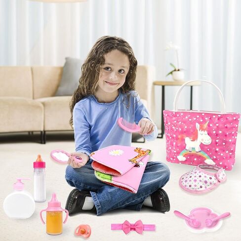 BNUZEIYI Baby Doll Accessories -Baby Doll Feeding and Caring Set with Diaper Bag Bottles for Girls Toys Gift, Stuff Doll Clothes fit 14-16 Inch Doll and 18 Inch Doll in Saudi Arabia