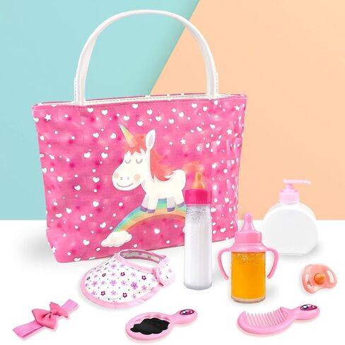 BNUZEIYI Baby Doll Accessories -Baby Doll Feeding and Caring Set with Diaper Bag Bottles for Girls Toys Gift, Stuff Doll Clothes fit 14-16 Inch Doll and 18 Inch Doll in Saudi Arabia