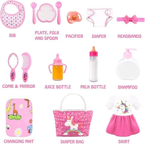 BNUZEIYI Baby Doll Accessories -Baby Doll Feeding and Caring Set with Diaper Bag Bottles for Girls Toys Gift, Stuff Doll Clothes fit 14-16 Inch Doll and 18 Inch Doll in Saudi Arabia