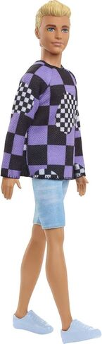 Barbie Fashionistas Ken Fashion Doll #191 with Blonde Cropped Hair in Checkered Sweater, Denim Shorts & White Sneakers in Saudi Arabia