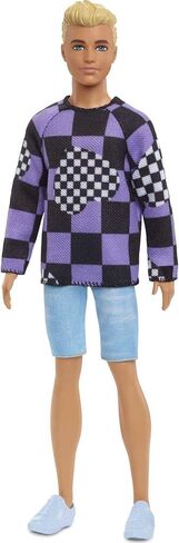 Barbie Fashionistas Ken Fashion Doll #191 with Blonde Cropped Hair in Checkered Sweater, Denim Shorts & White Sneakers in Saudi Arabia