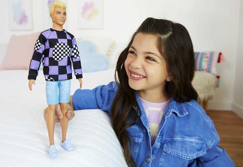 Barbie Fashionistas Ken Fashion Doll #191 with Blonde Cropped Hair in Checkered Sweater, Denim Shorts & White Sneakers in Saudi Arabia