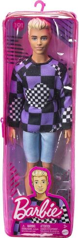 Barbie Fashionistas Ken Fashion Doll #191 with Blonde Cropped Hair in Checkered Sweater, Denim Shorts & White Sneakers in Saudi Arabia