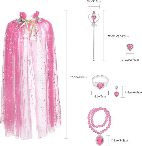 Fedio Princess Cape Set 7 Pieces Girls Princess Cloak with Tiara Crown, Wand for Little Girls Dress up (Blue) in Kuwait