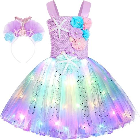Koatobbor Girls Mermaid Costume Mermaid Tutu Dress Color Led Light Up for Halloween Birthday Party 3-8Years in Saudi Arabia