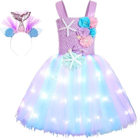 Koatobbor Girls Mermaid Costume Mermaid Tutu Dress Color Led Light Up for Halloween Birthday Party 3-8Years in Saudi Arabia