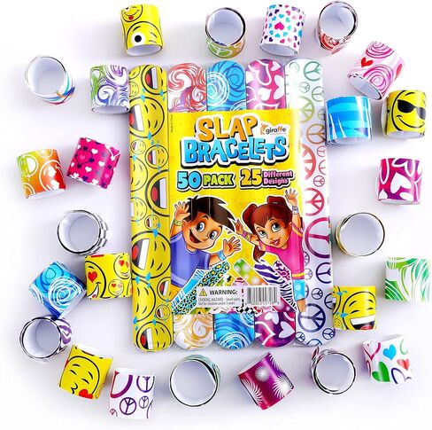 50-Pc Slap Bracelets for kids, Classroom Prizes Snap Wristbands Party Favors for kids 8-12 DIY for Children's Prizes One-Size-Fits-All Toddler Party Supplies, Stocking Stuffers, Birthday Party Favors in Saudi Arabia