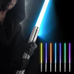 Lischwert RGB Lightsaber, RGB 7 Colors Metal Hilt Lightsabers, USB Rechargeable Light Sword with Sounds Effect for Kids Adult Cosplay(63cm Silver)