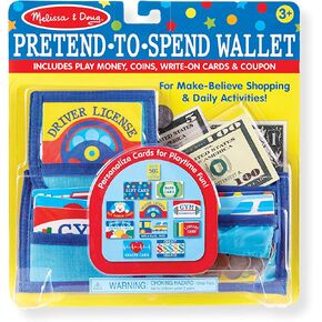 Melissa & Doug Pretend-to-Spend Toy Wallet With Play Money and Cards (45 pcs), Blue - FSC Certified in Saudi Arabia