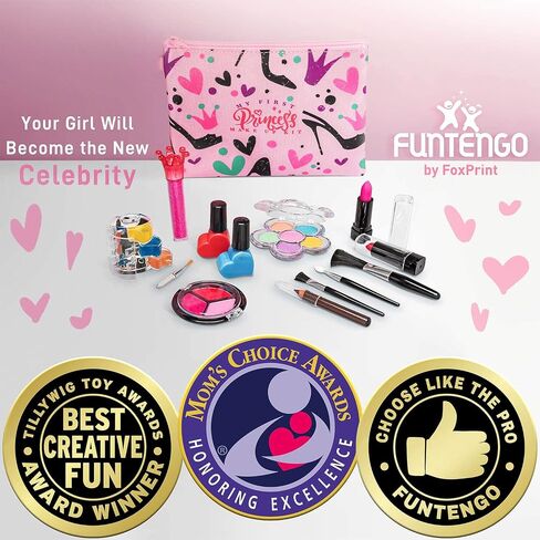 FoxPrint Kids Makeup Kit for Girls, Soft to skin, Easy to wash, 23 Pc Princess Makeup Set Toys Girls & Kids, Carrying Cosmetic Purse for Easy Storage in Saudi Arabia