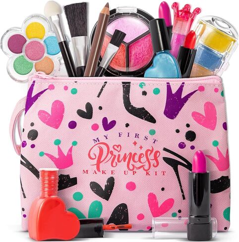 FoxPrint Kids Makeup Kit for Girls, Soft to skin, Easy to wash, 23 Pc Princess Makeup Set Toys Girls & Kids, Carrying Cosmetic Purse for Easy Storage in Saudi Arabia