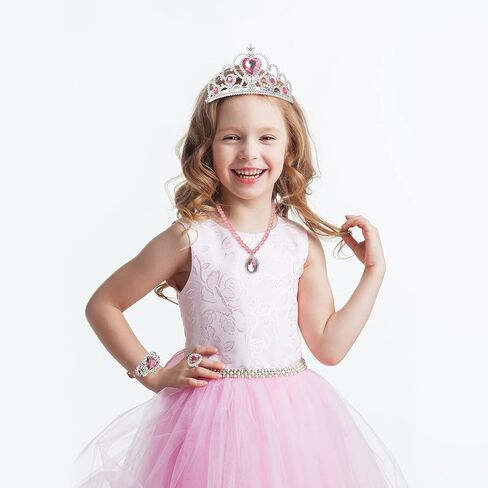 Princess Dress Up Party Accessories for Princess Costume Gloves Tiara Wand Necklace Earrings Bracelet and Ring Gift Set 9pcs (Pink, Set of 7, 9pcs) in Saudi Arabia