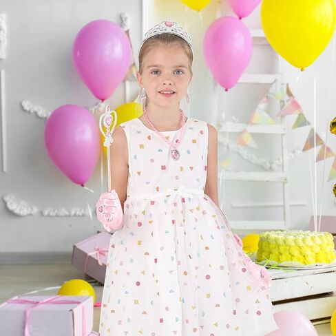 Princess Dress Up Party Accessories for Princess Costume Gloves Tiara Wand Necklace Earrings Bracelet and Ring Gift Set 9pcs (Pink, Set of 7, 9pcs) in Saudi Arabia