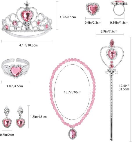 Princess Dress Up Party Accessories for Princess Costume Gloves Tiara Wand Necklace Earrings Bracelet and Ring Gift Set 9pcs (Pink, Set of 7, 9pcs) in Saudi Arabia