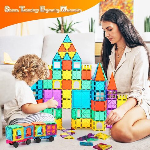 Bmag 130PCS Magnetic Tiles Building Blocks, 3D Magnet Blocks Construction Playboards for Kids Toddlers, Educational STEM Preschool Toys for Boys Girls with 2 Cars in Saudi Arabia