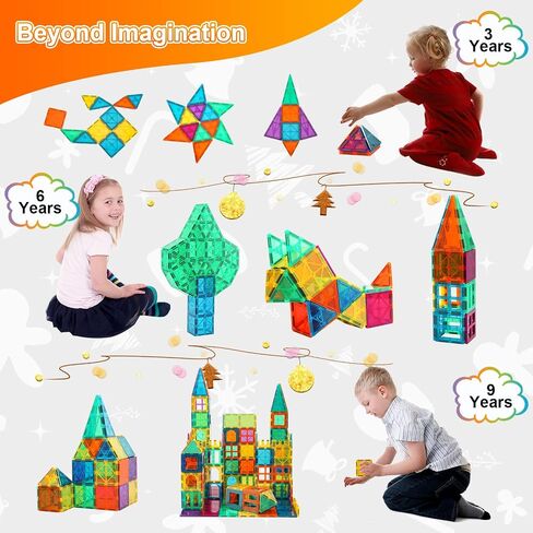 Bmag 130PCS Magnetic Tiles Building Blocks, 3D Magnet Blocks Construction Playboards for Kids Toddlers, Educational STEM Preschool Toys for Boys Girls with 2 Cars in Saudi Arabia