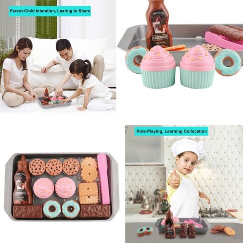 ELitao Cookie Play Food Set, Play Food for Kids Kitchen - Toy Food Accessories - Toy Foods with Play Baking Cookies and Cupcakes Plastic Food for Pretend Play, Kids Toddler Childrens Birthday Gifts in Saudi Arabia