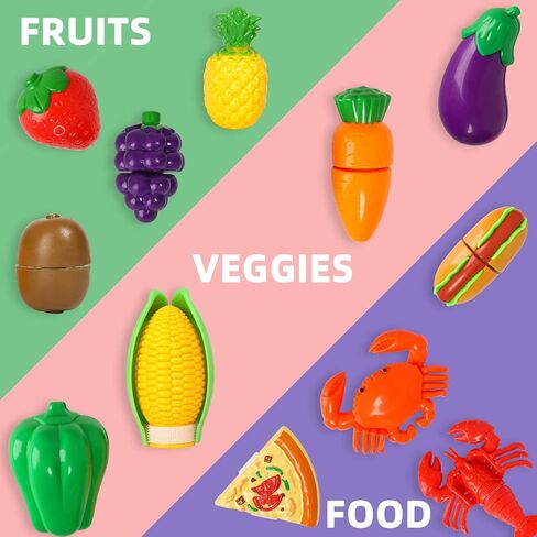 Shimirth 67Pc Pretend Play Food Sets for Kids Kitchen, Pizza Toy Food & Cutting Fake Food - Fruits & Vegetables, Play Kitchen Toys Accessories, Pretend Food Toys for Toddlers Boys Girls Birthday Gift in Saudi Arabia