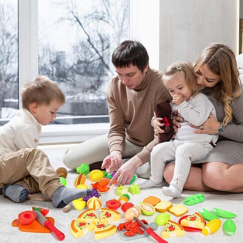 Shimirth 67Pc Pretend Play Food Sets for Kids Kitchen, Pizza Toy Food & Cutting Fake Food - Fruits & Vegetables, Play Kitchen Toys Accessories, Pretend Food Toys for Toddlers Boys Girls Birthday Gift in Saudi Arabia