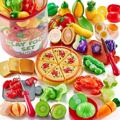 Shimirth 67Pc Pretend Play Food Sets for Kids Kitchen, Pizza Toy Food & Cutting Fake Food - Fruits & Vegetables, Play Kitchen Toys Accessories, Pretend Food Toys for Toddlers Boys Girls Birthday Gift in Saudi Arabia
