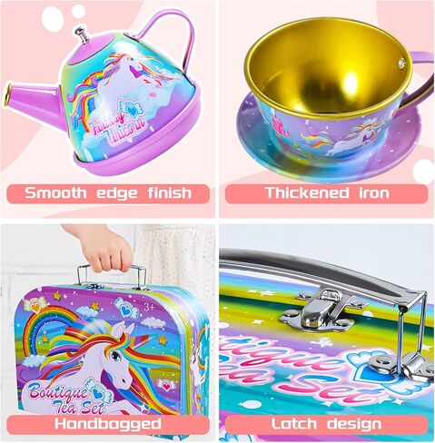 MEIJIABA Tea Party Set for Little Girls, Kids Play Tea Set for Toddlers 1-3, Plastic Tin Toy Tea Set, Pretend Princess Tea Party Set, Kitchen Birthday Gifts for 3 4 5 6 Year Old Girl in Kuwait