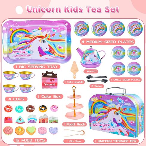 MEIJIABA Tea Party Set for Little Girls, Kids Play Tea Set for Toddlers 1-3, Plastic Tin Toy Tea Set, Pretend Princess Tea Party Set, Kitchen Birthday Gifts for 3 4 5 6 Year Old Girl in Kuwait
