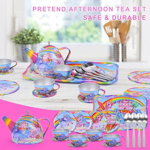 FUCNEN مجموعة الشاي للفتيات الصغيرات حفلة التظاهر اللعب الحلوى والشاي بعد الظهر مجموعة ألعاب صغيرة للفتيات / الأطفال الصغار / الأطفال الذين تتراوح أعمارهم بين 3 4 5 6 7 8 هدية حفلة الشاي كوب الشاي يونيكورن مجموعة لعيد ميلاد أو مهرجان in Kuwait