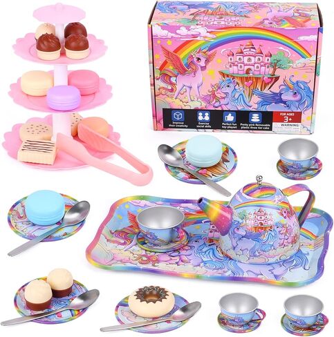 FUCNEN مجموعة الشاي للفتيات الصغيرات حفلة التظاهر اللعب الحلوى والشاي بعد الظهر مجموعة ألعاب صغيرة للفتيات / الأطفال الصغار / الأطفال الذين تتراوح أعمارهم بين 3 4 5 6 7 8 هدية حفلة الشاي كوب الشاي يونيكورن مجموعة لعيد ميلاد أو مهرجان in Kuwait