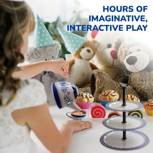 IQ تويز طقم شاي وكعك مكون من 39 قطعة لحفلات الشاي التظاهرية! تتضمن مجموعة شاي ومعجنات كاملة مع حامل كيك in Kuwait