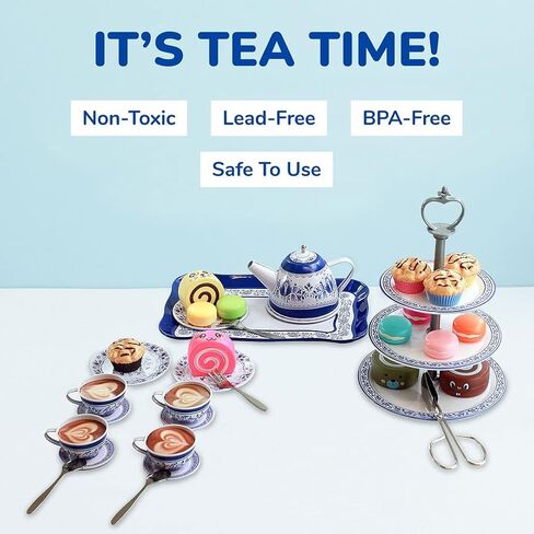 IQ تويز طقم شاي وكعك مكون من 39 قطعة لحفلات الشاي التظاهرية! تتضمن مجموعة شاي ومعجنات كاملة مع حامل كيك in Kuwait