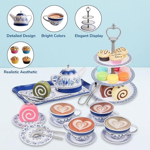 IQ تويز طقم شاي وكعك مكون من 39 قطعة لحفلات الشاي التظاهرية! تتضمن مجموعة شاي ومعجنات كاملة مع حامل كيك in Kuwait