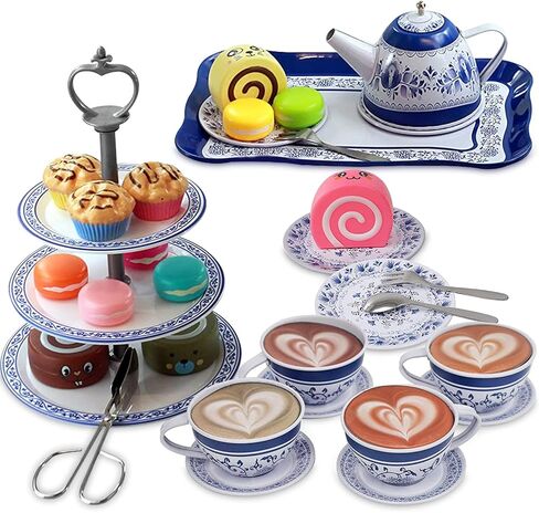 IQ تويز طقم شاي وكعك مكون من 39 قطعة لحفلات الشاي التظاهرية! تتضمن مجموعة شاي ومعجنات كاملة مع حامل كيك in Kuwait