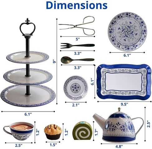 IQ تويز طقم شاي وكعك مكون من 39 قطعة لحفلات الشاي التظاهرية! تتضمن مجموعة شاي ومعجنات كاملة مع حامل كيك in Kuwait