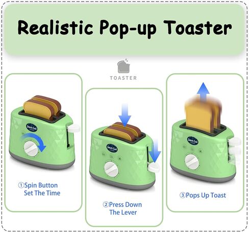 Toy Toaster, Play Toaster with Pop Up Toast Toy Cooking Set with Toy Kitchen Accessories for Children, Birthday Gift for Kids Boys in Saudi Arabia