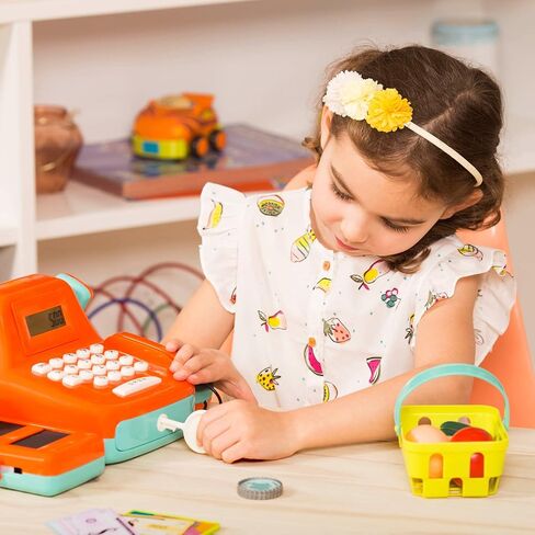 مجموعة لعب لعبة تسجيل النقود من باتات - آلة حاسبة نقدية للأطفال مع ملحقات للأطفال فوق 3 سنوات (26 قطعة)، برتقالي in Saudi Arabia