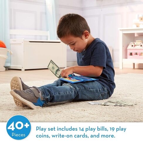Melissa & Doug Pretend-to-Spend Toy Wallet With Play Money and Cards (45 pcs), Blue - FSC Certified in Saudi Arabia