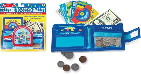 Melissa & Doug Pretend-to-Spend Toy Wallet With Play Money and Cards (45 pcs), Blue - FSC Certified in Saudi Arabia